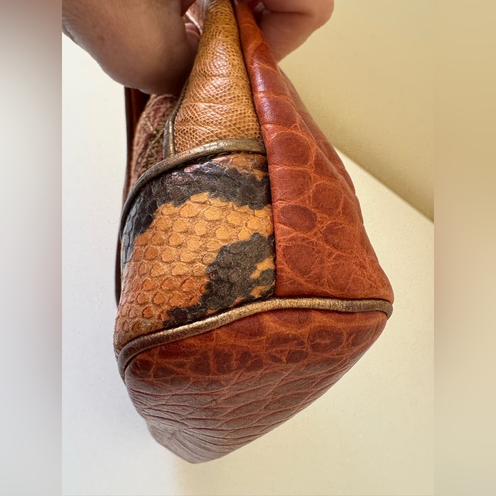 Sharif Mixed Media Snakeskin, Leather and Fabric Patchwork Crossbody Vintage - Picture 5 of 16